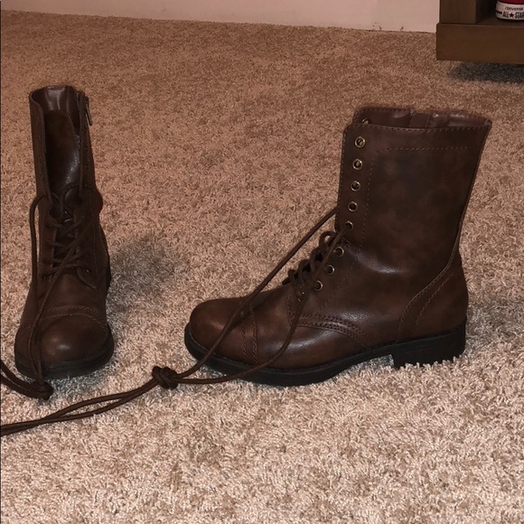 brash brown combat boots